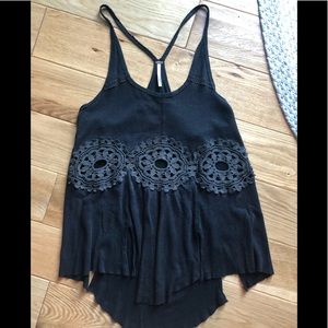 Free people black medium tank crochet gorgeous!